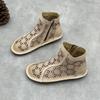 Johnature Stivali Estivi Artigianali Vintage in Vera Pelle Punta Tonda Piatta Traspiranti Traforati Scarpe da Donna