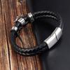 Black Genuine Leather Bracelet for Men Punk Braided Rope Steel Magnetic Button Male Bracelet Jewelry Birthday Gift