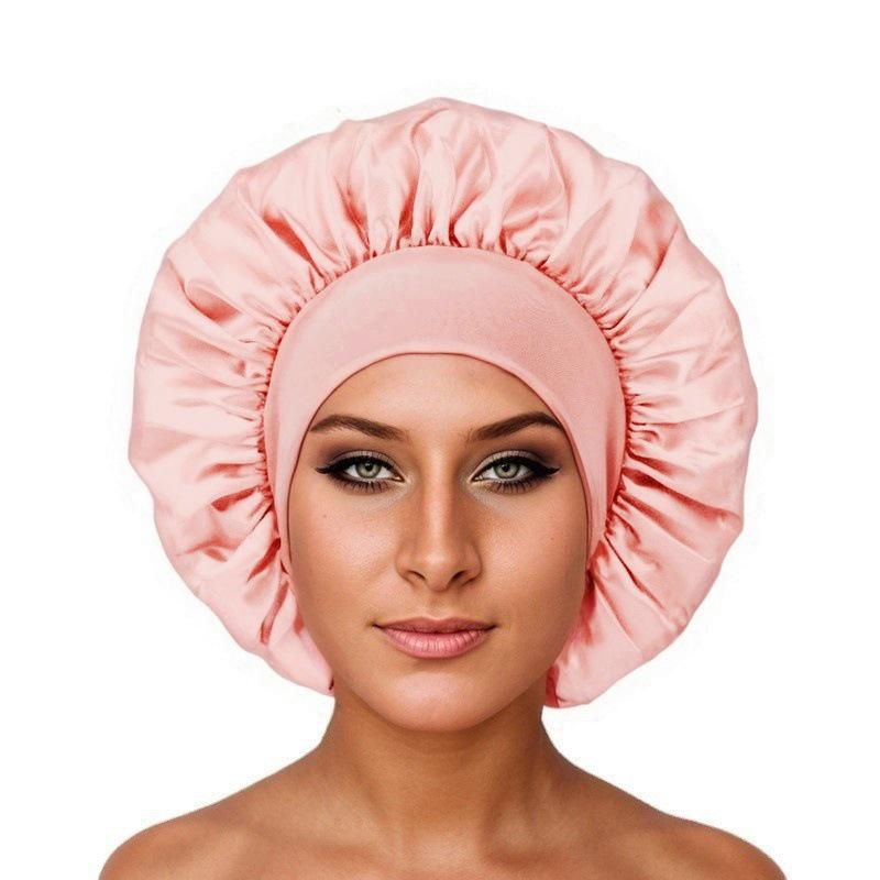Wide Brim Satin Nightcap: Elastic Silk Hair Protection Scarf for Men & Women, Solid Color, Bath & Chemo Cap.