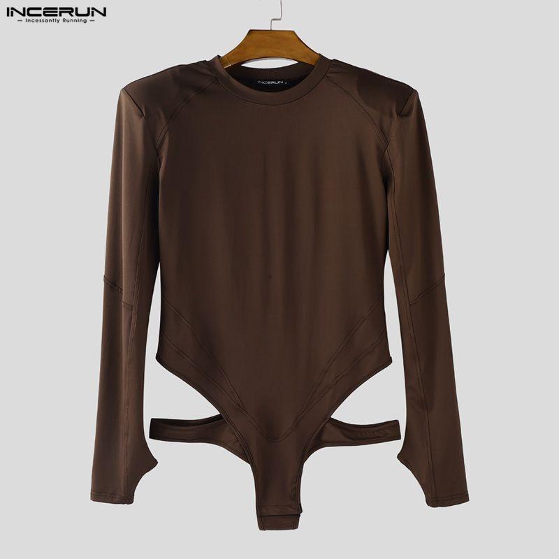 INCERUN Men Long Sleeve Cutout Fitted Briefs Bodysuits Jumpsuits Underwear Playsuits