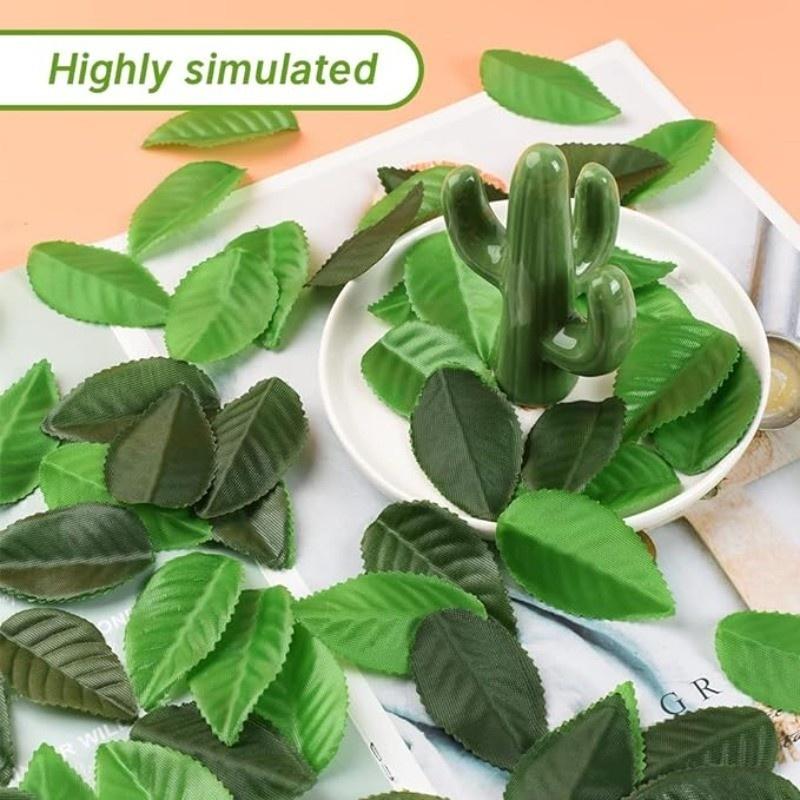 150Pcs Green Leaves Artificial Rose Leaves Fake Flower Head Faux Leaf for Scrapbooking Home Decor Wedding Garland Decoration