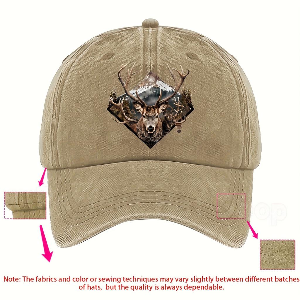 Deer Mountain Graphic Baseball Cap Washed Cotton Dad Hat Adjustable Outdoor Sports Cap