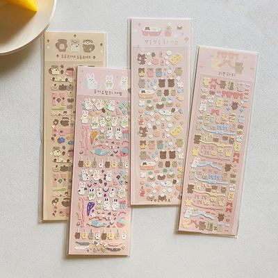 1Pc Korean Popular Cartoon Bunny Bear Laser Sticker Scrapbooking Stick Diy Mater