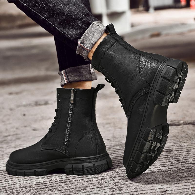 Fashion Non-slip Winter Ankle Boots High Top Men Casual Shoes Genuine Leather Winter Snow Footwear Fashion Men's Outdoor Motocross Boots