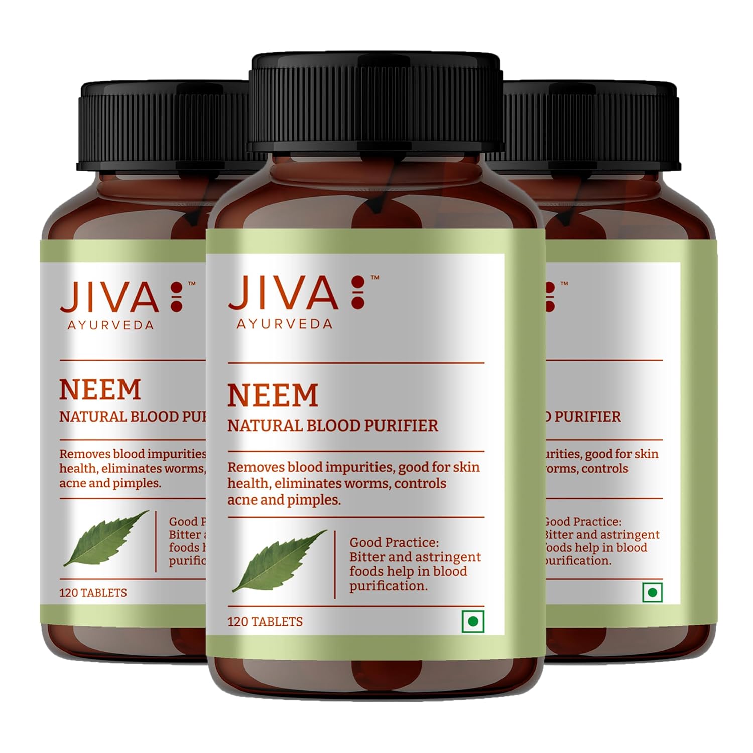 

Jiva Neem Tablets 120 X Pack of 3 Natural Ayurvedic Blood Purifier for Healthy Skin and Urinary Support