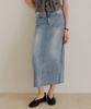 LEFTSEOUL Slit Denim Long Skirt [Blue]