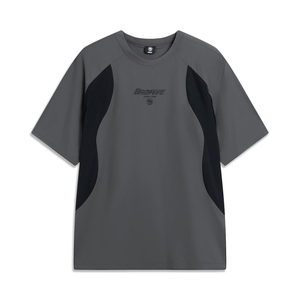 Li Ning Basketball Series Bad Five Letter Splicing Round Neck Breathable Versatile Loose Short Sleeve T-Shirt Men Tops ATSV775-2
