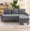 Upholstered sofa with USB and Type-C ports, 3-seater with two cup holders for living room, lounge and bedroom – L-shaped sofa bed, Grey, Linen