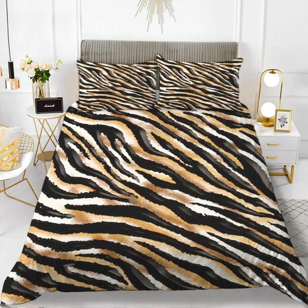 Zebra Print Duvet Cover Set King Polyester Red Black Stripes Bedding Set Wild Animal Zebra Wildlife Skin Quilt Cover for Girls