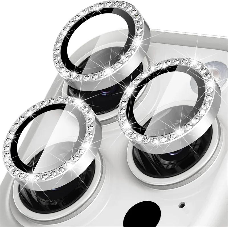 

Чехол-бампер для объектива камеры Bling Diamond Glass для iPhone 14 15 13 16 Pro Max Plus 12 Mini IPones 16Pro IPhone16 iPhone 15 (2PCS) серебряный