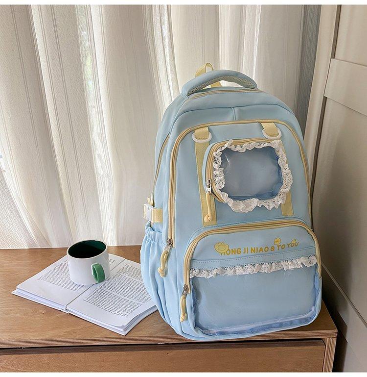 Schoolbag cute lace girl schoolbag junior high school high school girl transparent pain bag backpack college student large capacity backpack women