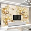 Carta da parati 3d Stereo Lusso Oro Fiore Gioielli Murales Soggiorno Parete Sfondo TV Decorazione Casa