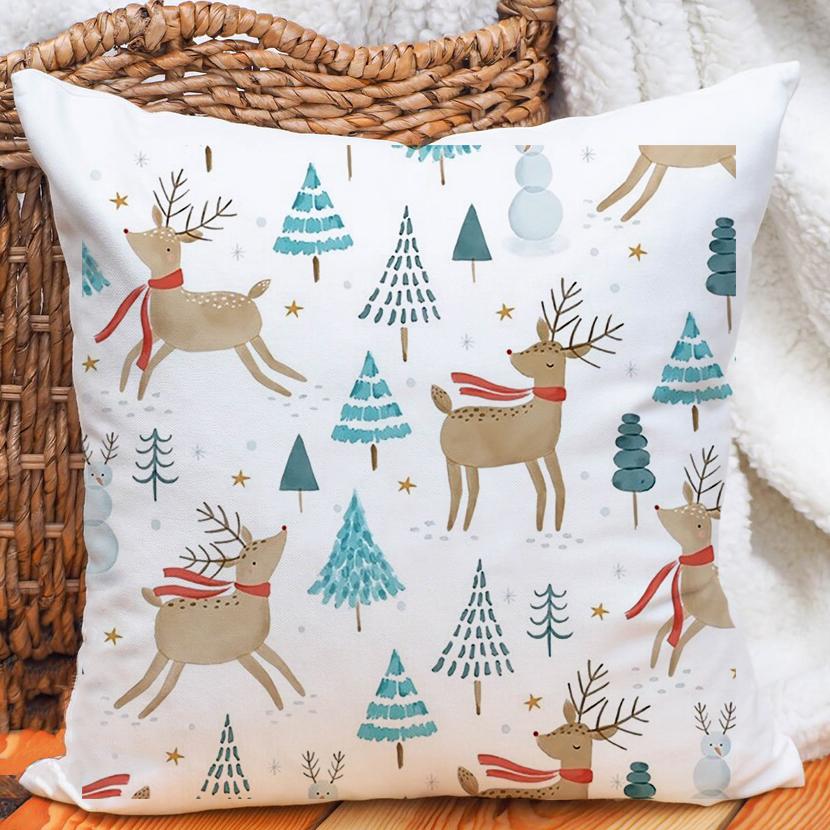 

Чехол для подушки с принтом Санта-оленя и снеговика, домашний декор, наволочка для гостиной, дивана, офиса, наволочки для подушек, лучшие рождественские подарки 450mm*450mm