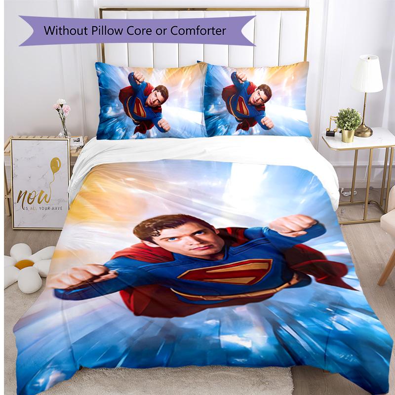 Superman Pattern Printed 3PCS Bedding Set, Soft Skin-Friendly Washable Duvet Cover & Pillowcases Set