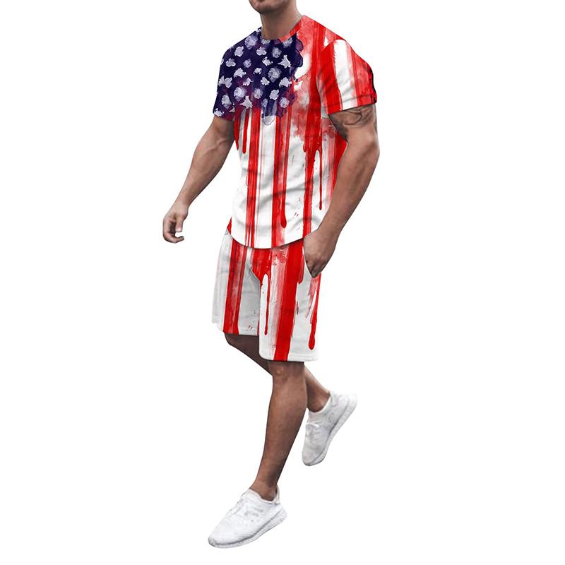 Pánské sady triček USA Americká vlajka 3D tisk Teplákové soupravy Trička Šortky 2 kusy Streetwear Pánské oversized obleky Sportovní oblečení