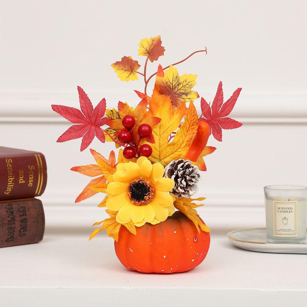 Arrangement Artificial Fall Home Decor Thanksgiving Party Maple Leaf Pumpkin Autumn Harvest Halloween Decorations