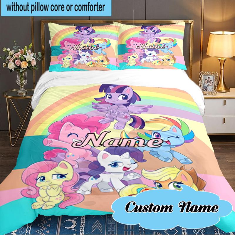 Custom Name 3PCS Pony Friends Forever Bedding Set Including 1pc Duvet Cover And 2pcs Pillowcases for Bedroom, Dormitory Gift Home Decor