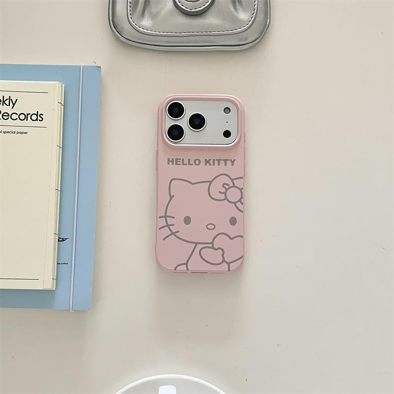 Sweet Girly Line Art Cat Phone Case for iPhone 17, 16 Pro Max, 15, 14 with Hand Strap
