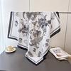 Flower Painting Imitation Silk Large Square Scarf Retro Printing Shawl Neck Silk Scarf Herringbone Women'S Scarf Headscarf