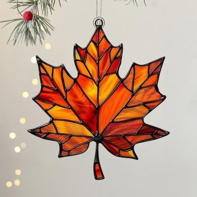Höstlönnlöv Solfångare Glasmålat Fönster Väggupphängningsdekoration Akryl Höstlöv Prydnad för Skördefest Thanksgiving Festartiklar