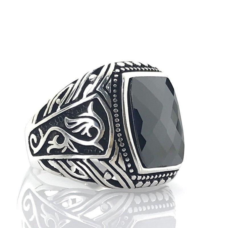 

Черный камень огранки багет стильный 925 стерлингового серебра мужское кольцо аксессуар ювелирные изделия