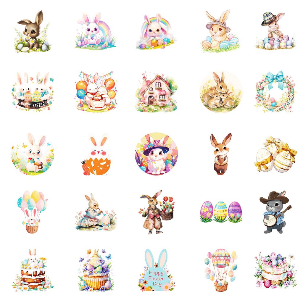 50 Easter-Themed Waterproof Decorative Stickers Easter Egg Rabbit Do Not Repeat Decorative Stickers