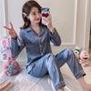 Solid color ice silk pajamas women's long-sleeved cardigan simulation silk spring summer loungewear women's autumn suit breathable