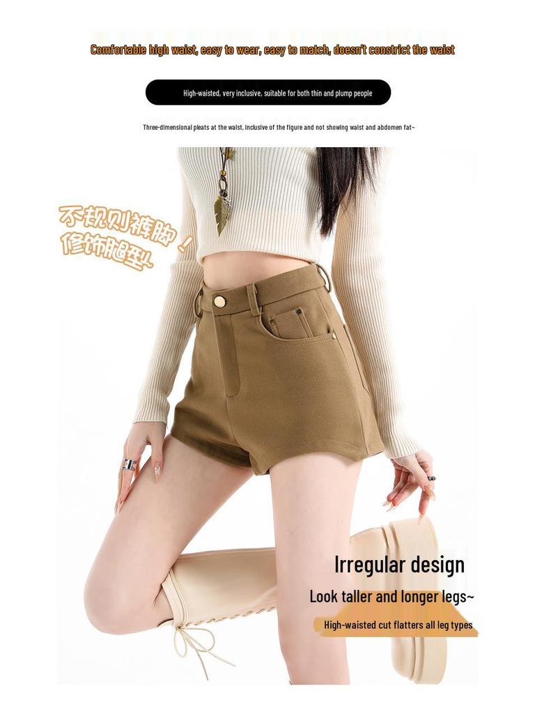 Woolen High-Waisted A-Line Petite Bootcut Shorts - Women's 2025 Autumn/Winter Slimming Casual Outerwear