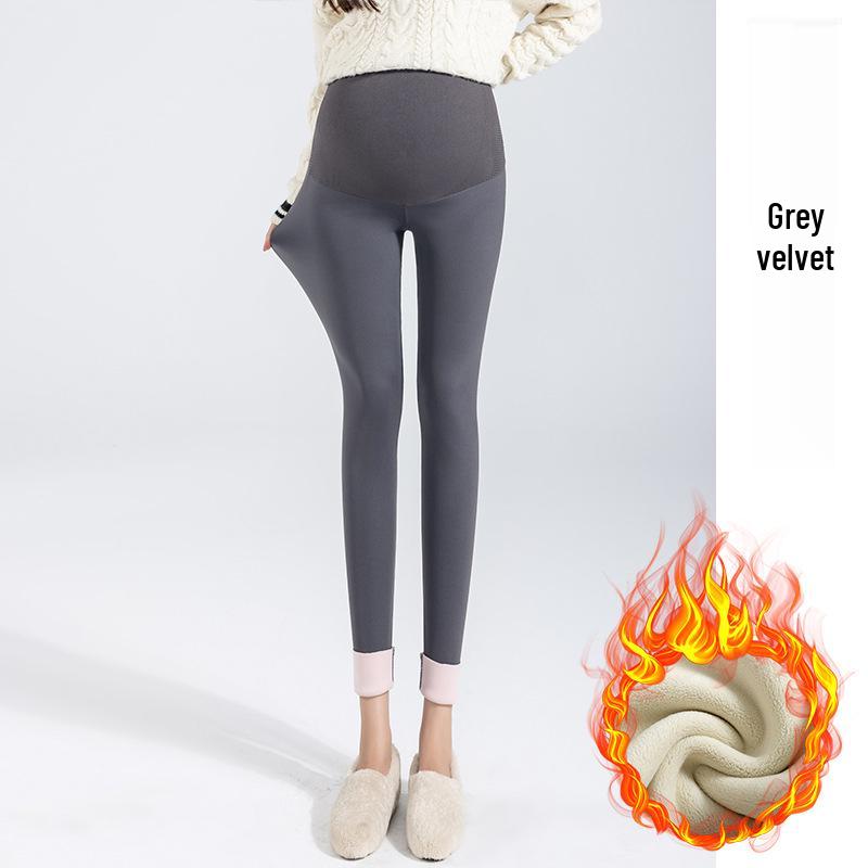 Maternity Dark Gray Fleece-Lined Yoga Shark Leggings - Non-Constricting Belly, Perfect for Autumn/Winter