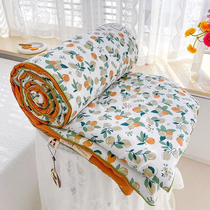 Queen Size Washed Double Gauze Summer Quilt Lightweight Comforter Soft Breathable Soya Fibre Filling Blanket for Spring