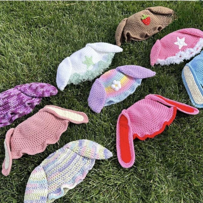 Knitted Hollow Love Earrings Bikini Bucket Hat Dopamine Set