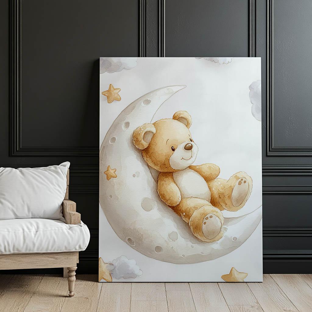 Miś Na Księżycu Miś Na Księżycu, 40X50 Cm, Rama Aluminiowa Złota, Papier Matowy 230 Gsm