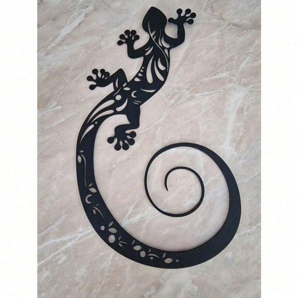 Hand-Forged Metal Gecko Wall Art, Geometric Lizard Sculpture for Boho Decor