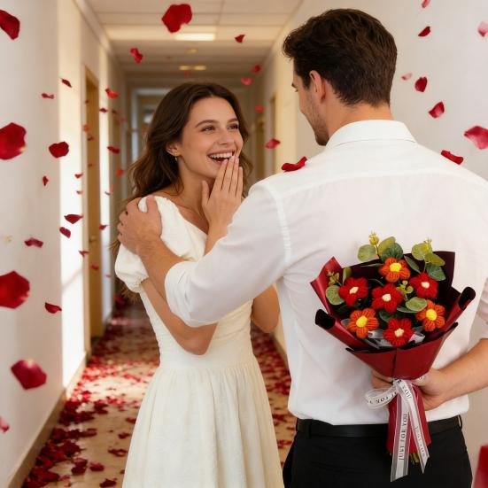 Künstliche Blumen Handgehäkeltes Blumenbouquet Weiches Baumwollgarn Keine Pflege Flexible Stiele Künstliche Blume Valentinstag Hochzeiten Dekoration