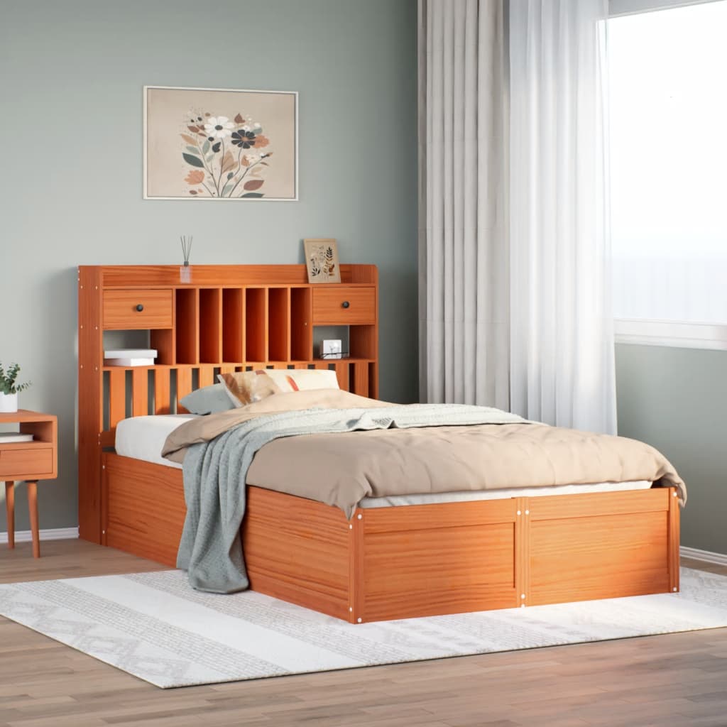 Solid Wood Bed without Mattress Wax Brown 135 x 190 cm Pine Wood