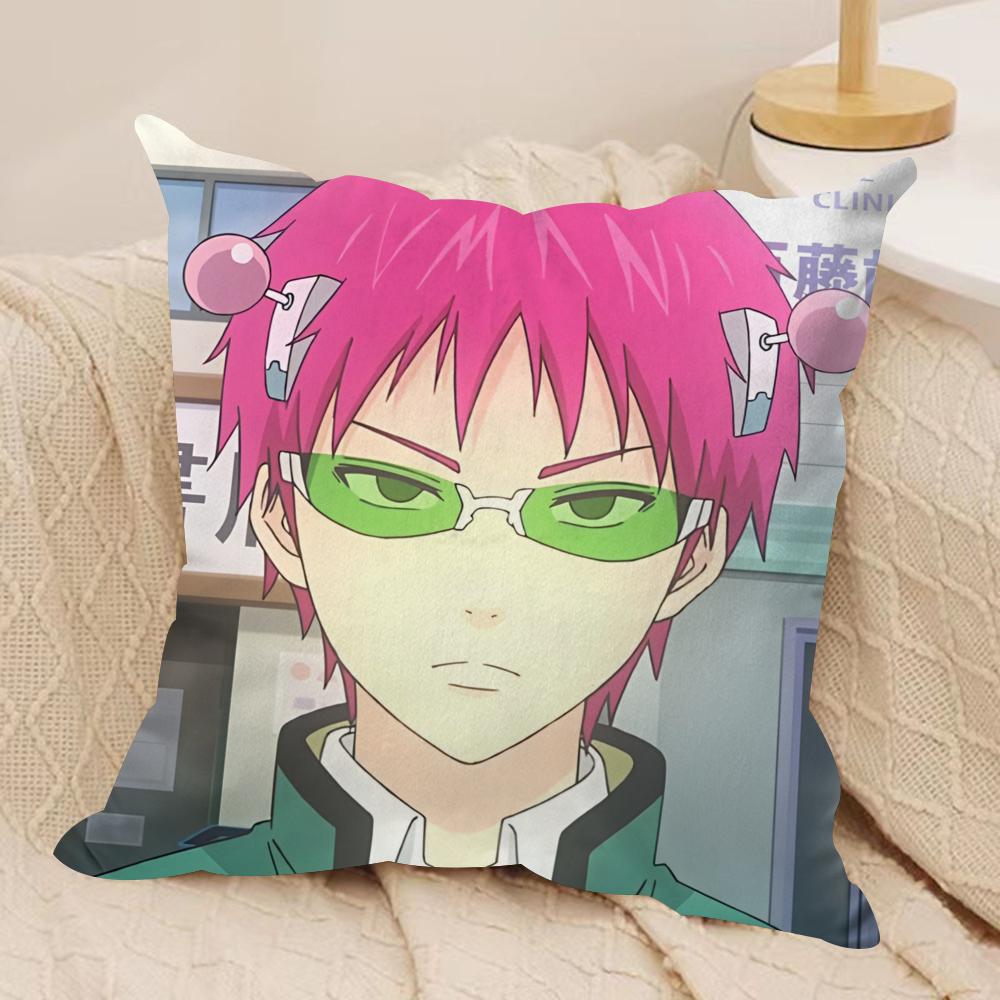 Anime S-SaikiS K Cushion Cover Silky Short Plush Sofa Pillow Cover Hidden Zipper Soft Dustproof Case for Home Decor