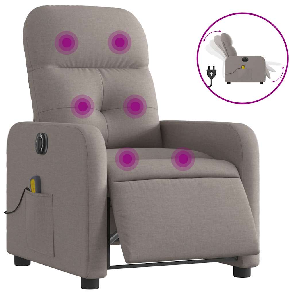 Vidaxl Rozkładany Fotel Masujący, Elektryczny, Kolor Taupe, Tkanina