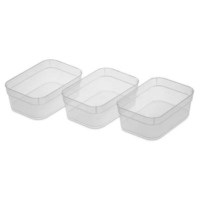 Mittelgroße durchsichtige Kunststoff-Aufbewahrungstabletts 3er-Set Modulare Organizer-Behälter Home Office Küche Badezimmer Schublade