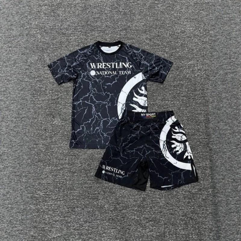 Mens 2026 Sportswear Set Short Sleeve T-Shirt Shorts 3D Printed Mesh Athletic Outfit Boxing Training