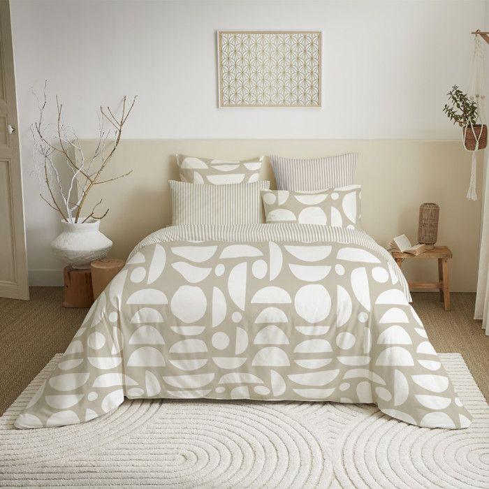 Pack complet housse de couette réversible pour lit 140 x 190 cm Mykonos naturel
