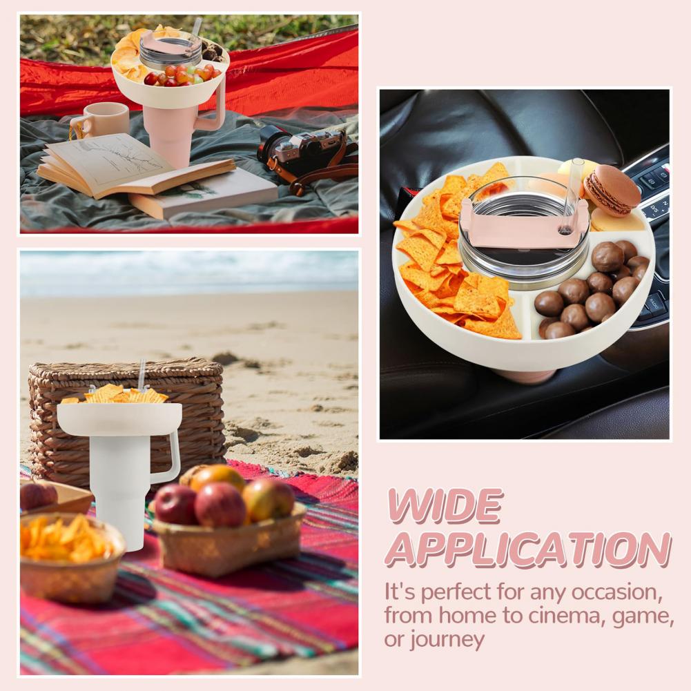 Compartment Plate For Food 2 In 1 Reusable Hollow Food Tray Snack Bowl Put On Beverage Cup Take Out To Go Outdoor Activity Picnic Stadium