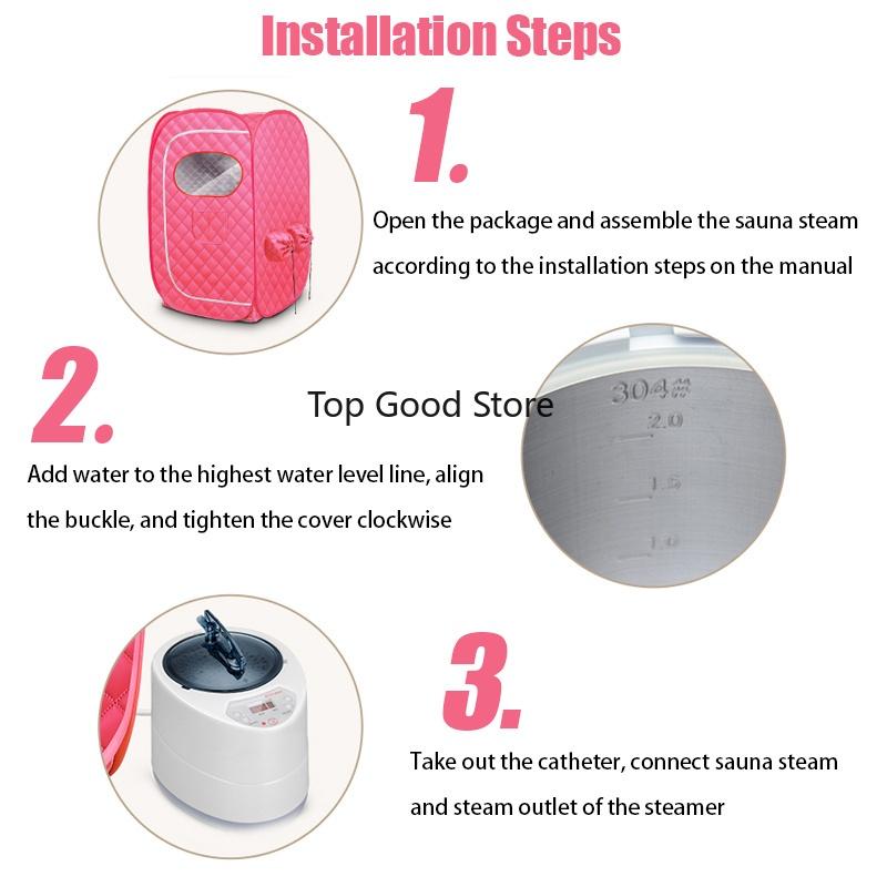 1000W 2L Dampbad Bærbar Spa-rom Hjem Helkropps Slanking Sammenleggbar Detox-terapi Damp Sammenleggbar Badstuekabin Badstuegenerator