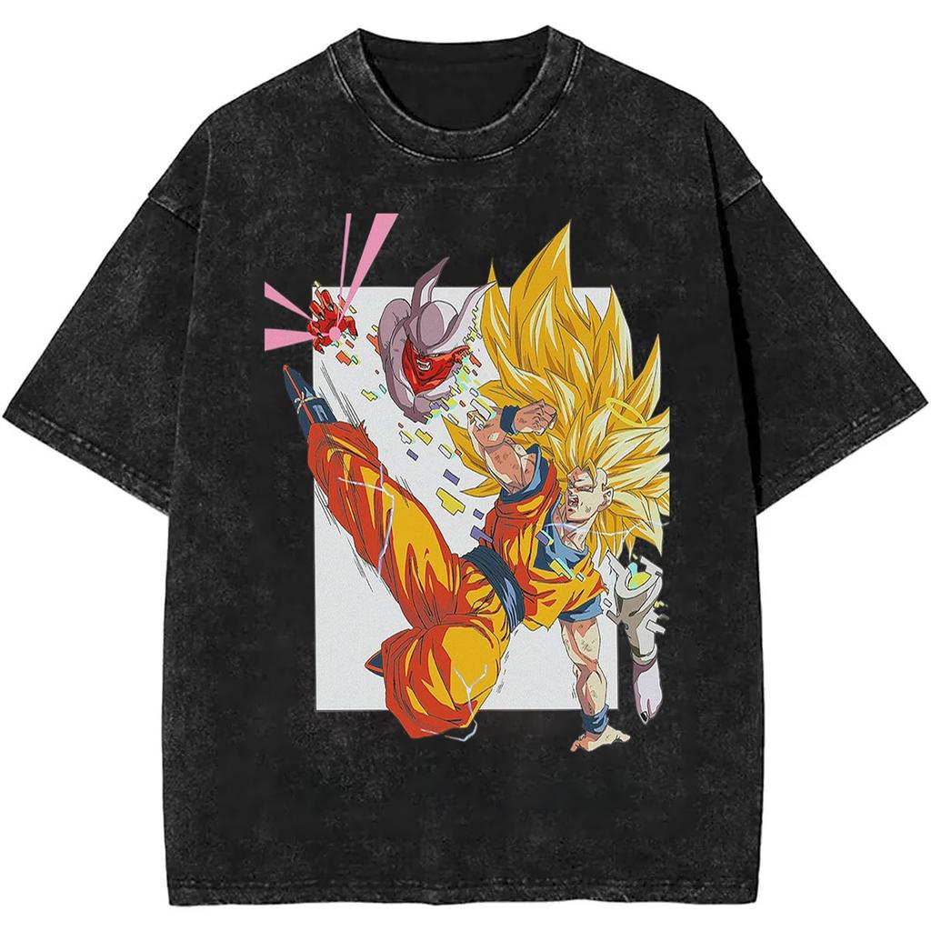Goku Dragon Ball Z Anime Printed Tshirt Mens and Womens Washed Tshirt High Quality Vintage Cotton Tshirt Harajuku Tops