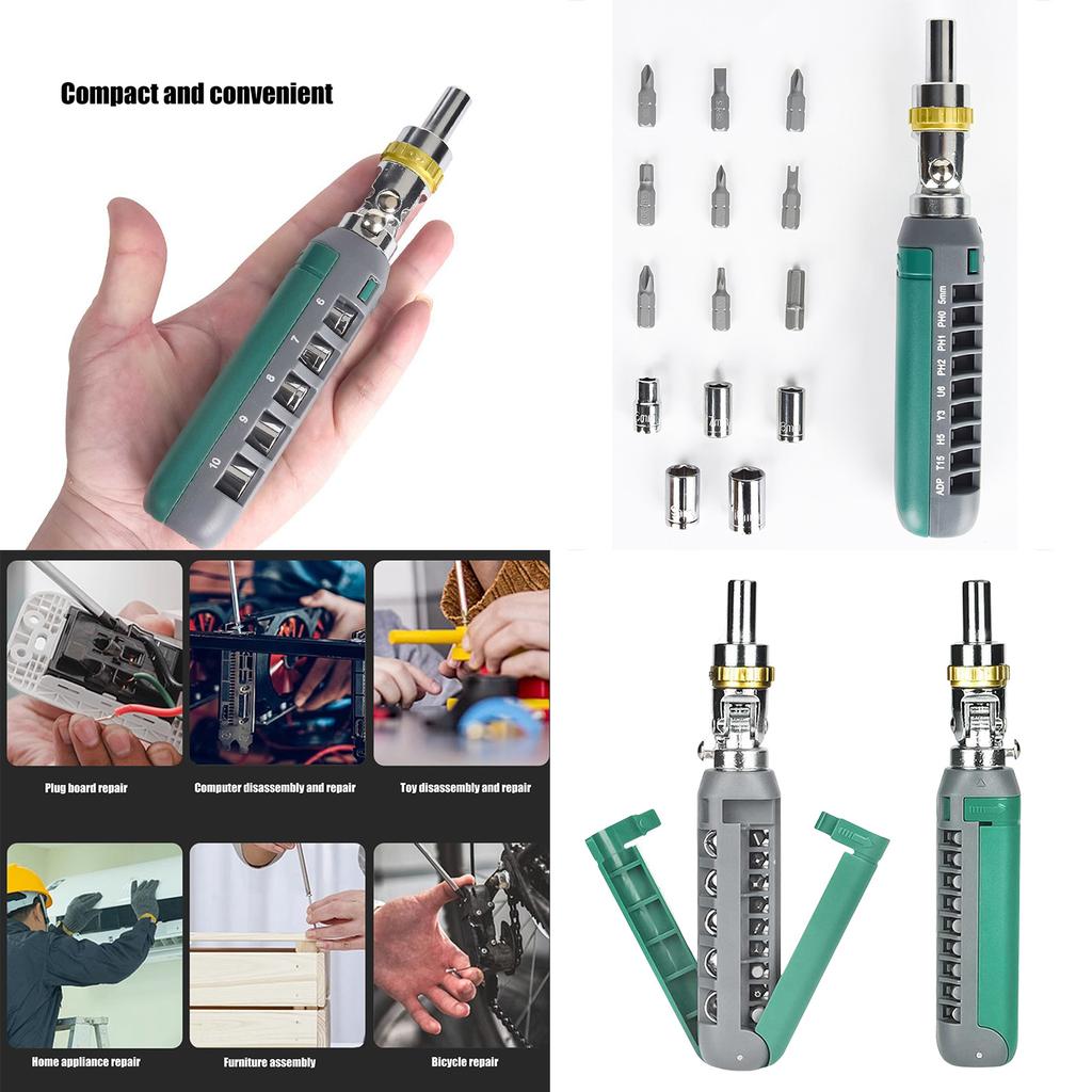 14 in 1 Multi Functional Ratchet Screwdriver Set Adjustable Angle Ergonomic Handle for Home and Professional Repairs