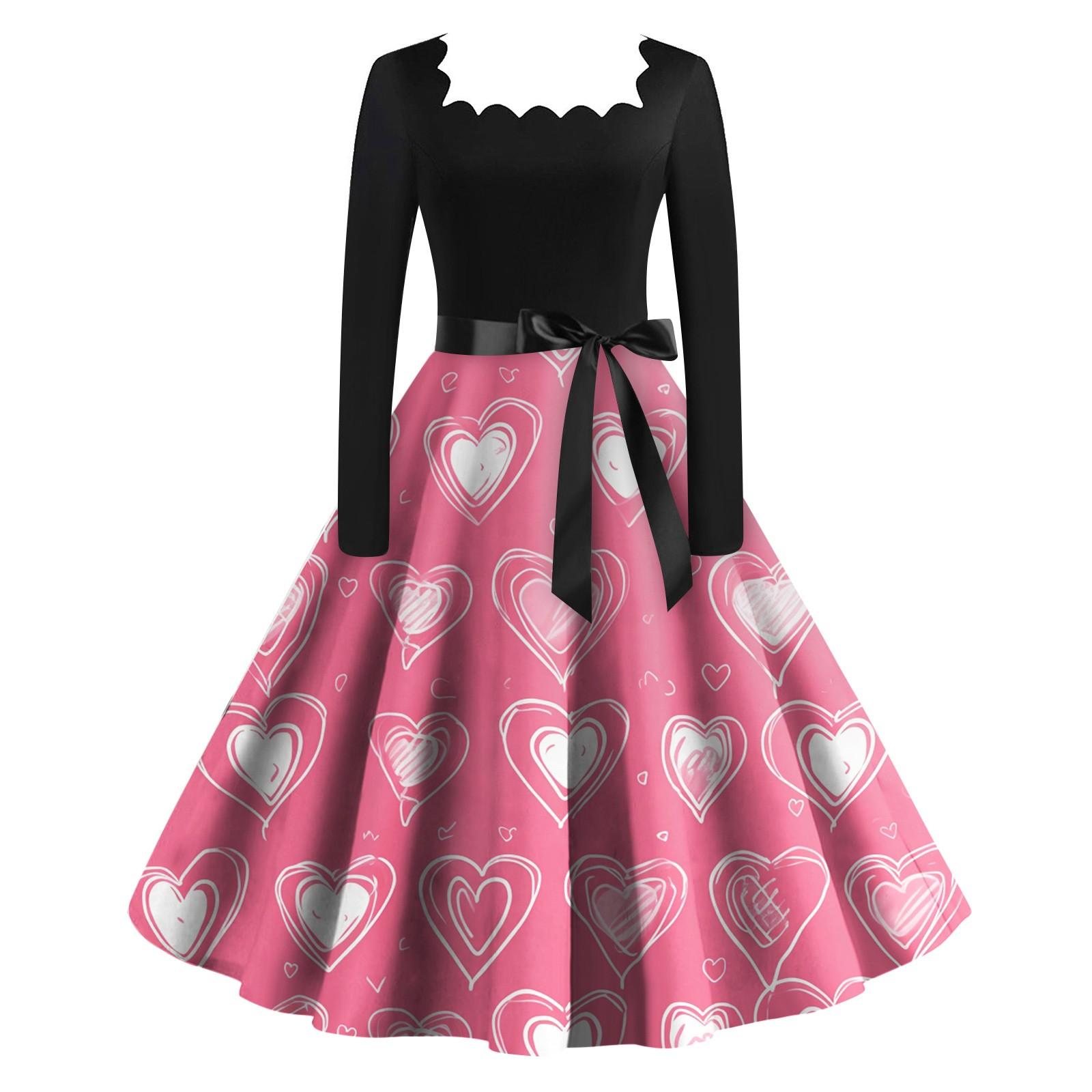 Женское винтажное классическое платье с длинным рукавом и принтом ко Дню святого Валентина — фото 10