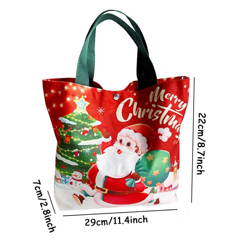 1pc Christmas Santa Claus Canvas Tote Bag Reusable Xmas Handbag Lovely Red New Year Gift Party Supply