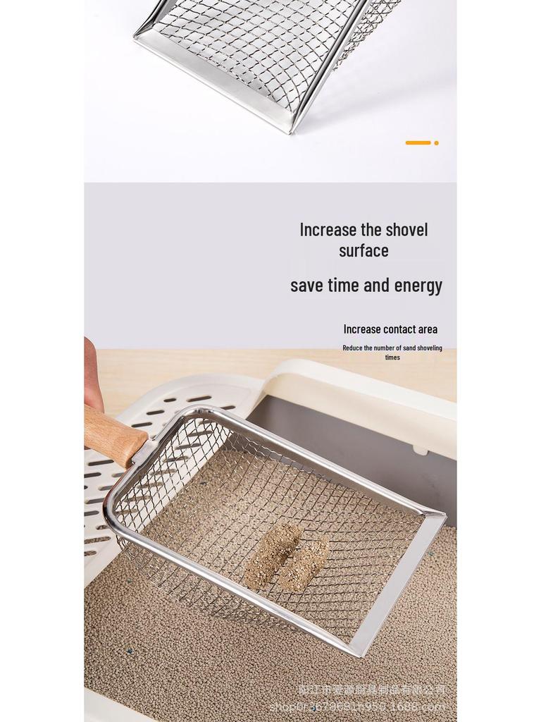 Wooden Handle Stainless Steel Cat Litter Scoop with Large Holes - Ideal for Tofu Litter and Reptile Sand