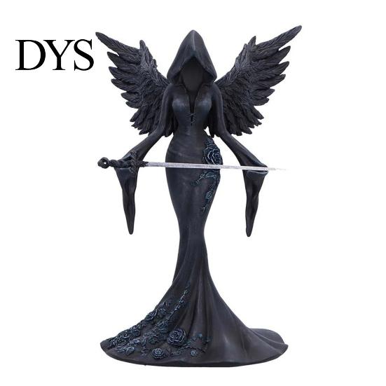 Dark Aesthetic Home Decor Gothic Faceless Witch Reaper Resin Statue, Vintage Black Robed Grim Figurine, Matte Scythe Figurine Desktop Ornament