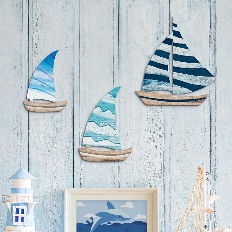 

Деревянная парусная лодка, Подходит для настенной скульптуры парусной лодки в морском стиле - Подвесное парусное судно, Океанское украшение для домов на берегу озера синий