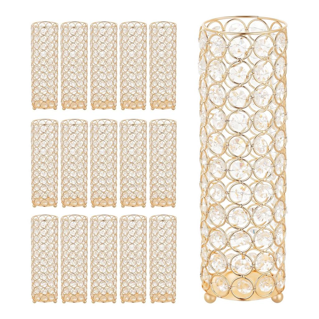 16 PCS Crystal Wedding Flower Vase, 26 cm Tall Flower Table Centerpieces, Crystal Cylinder Banquet Vases Easy Installation, Versatile Arrangement